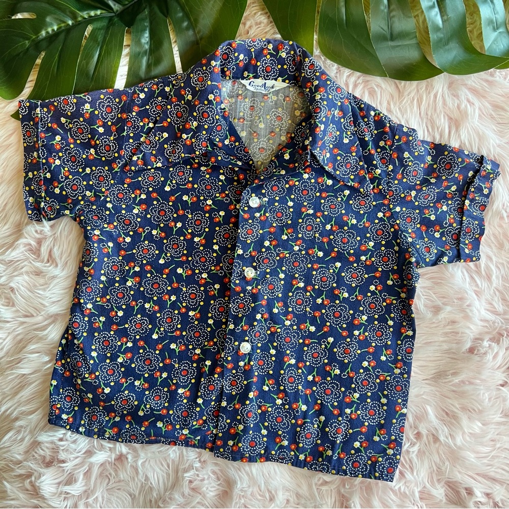Good Lad Tailored 70s Vintage Floral Dagger Collar Button Up Shirt 2T See Dets.